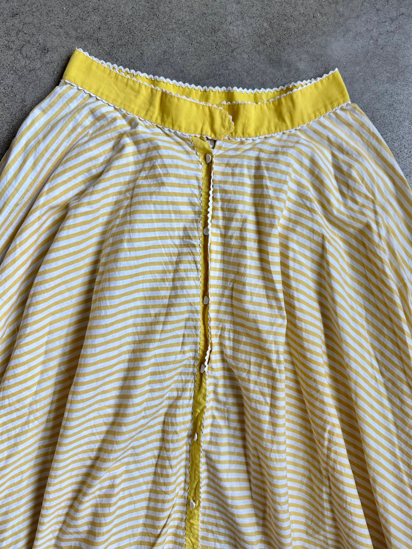 Vintage 1950s Handmade Yellow & White Striped Two-Piece Skirt Set | Small