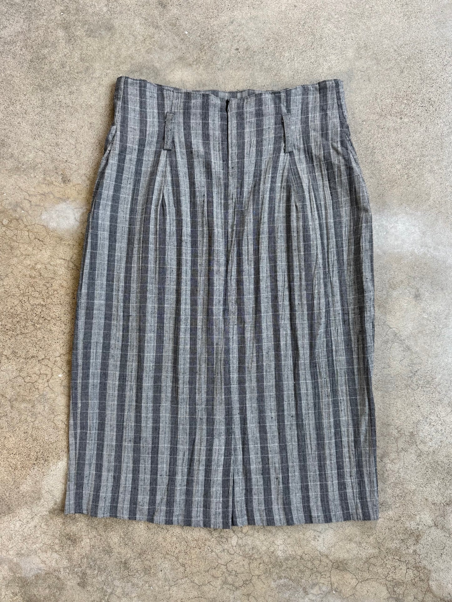 Vintage 1980s JRS Grey Plaid High-Waist Pencil Skirt | Waist 28”