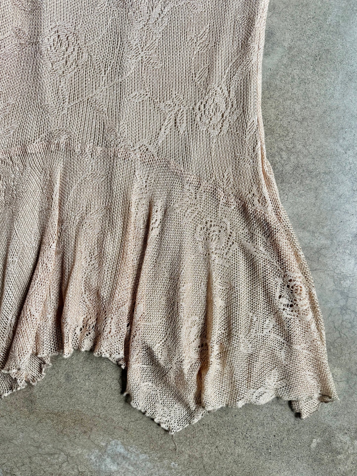 Vintage 1990s Spencer Alexis Gold Metallic Crochet Two-Piece Skirt Set | Small