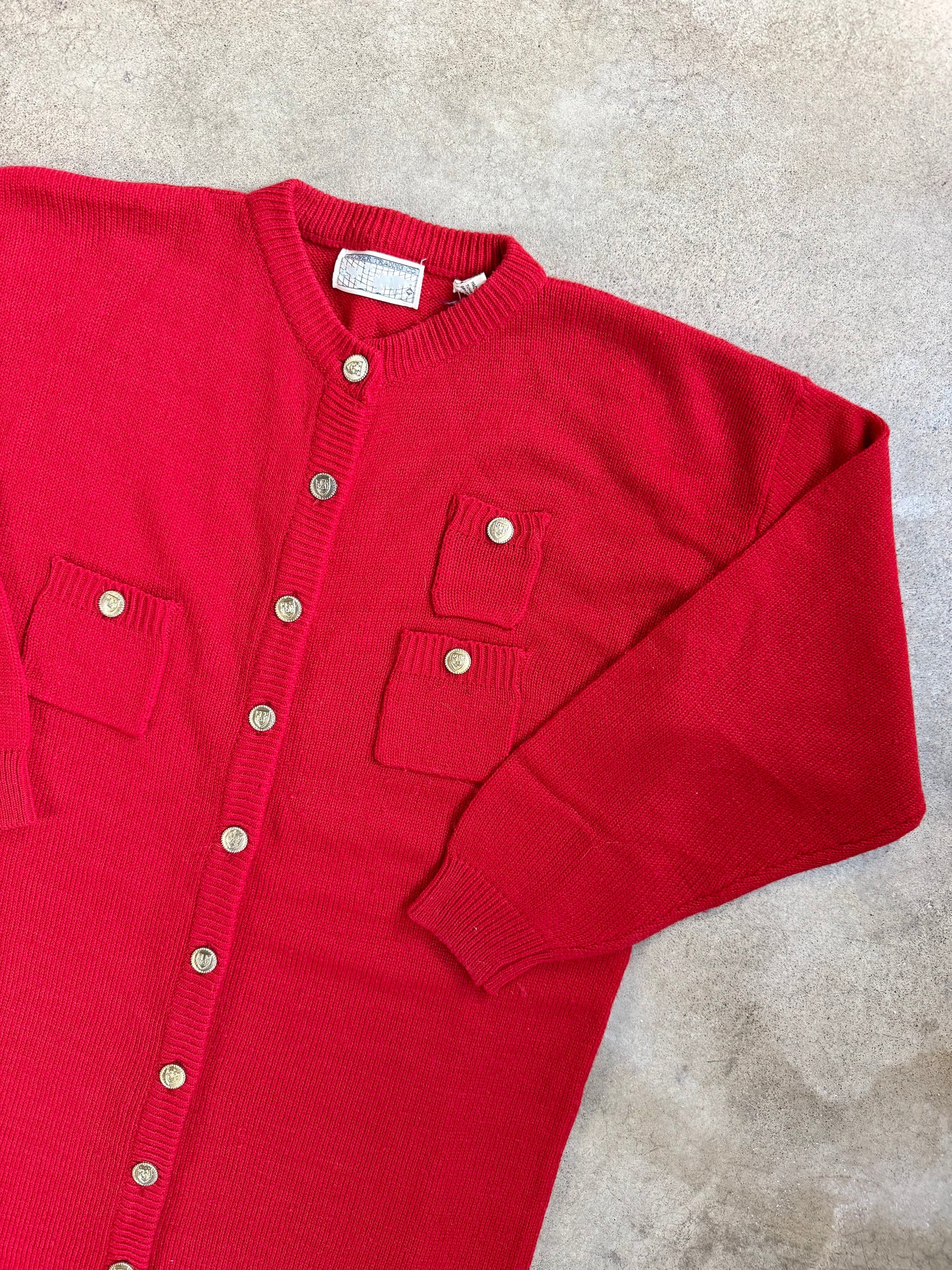 Vintage 1980s Clover Trading Co. Red Button-Front Sweater Dress | Medium