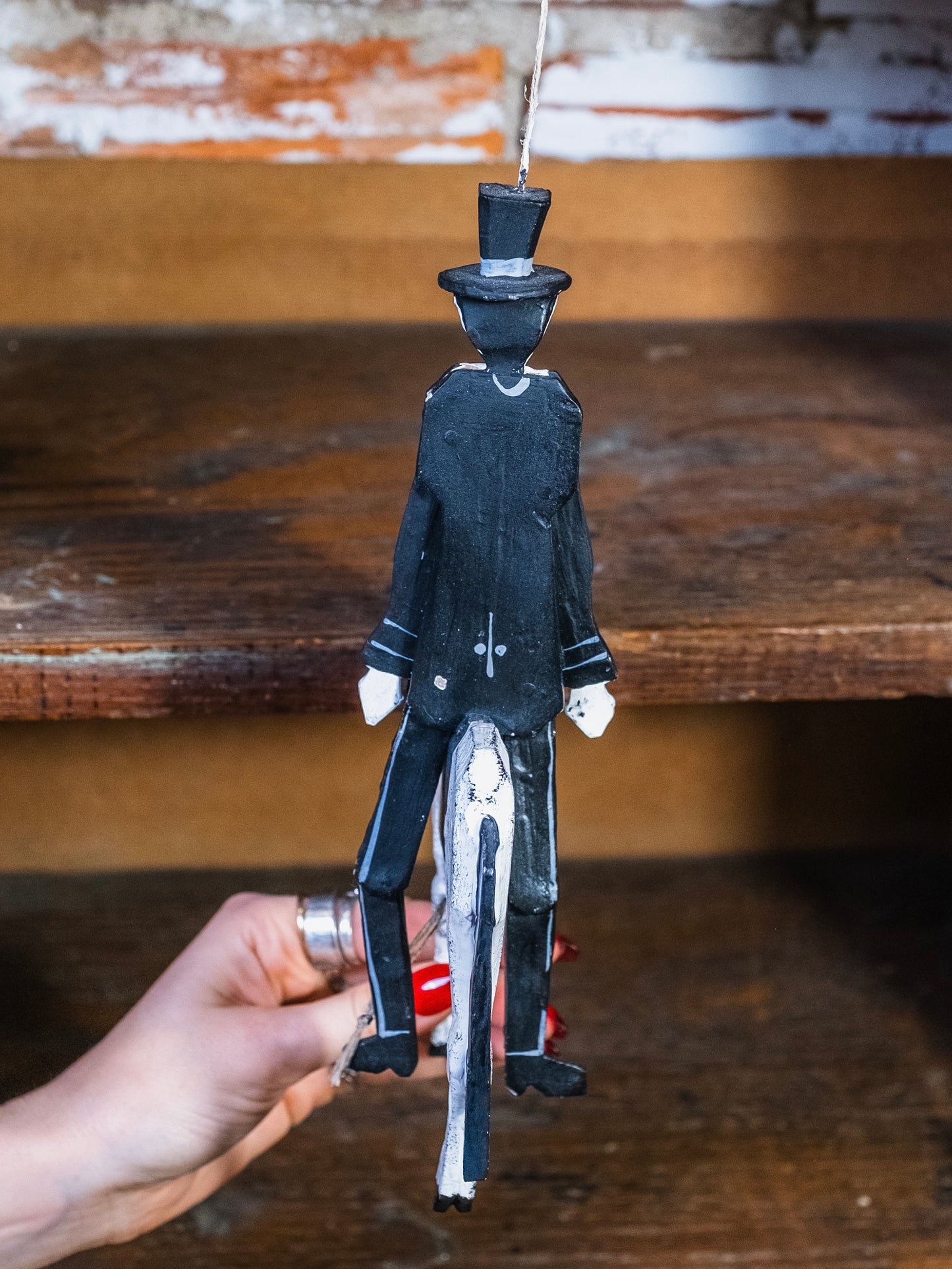 Hampelmann Style Folk Art Handmade Jumping Jack Toy | Top Hat Horseman