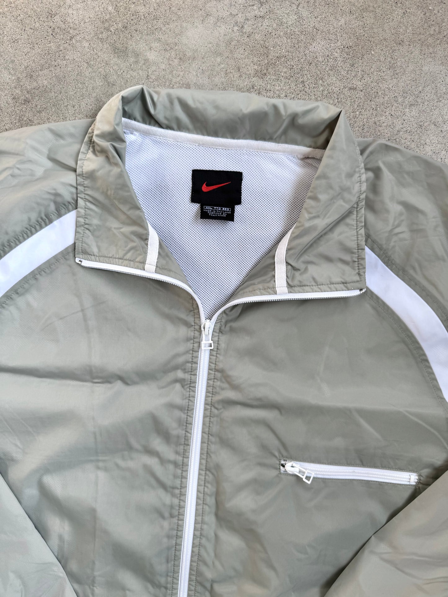 Vintage 1990s Nike Grey & White Zip-Up Windbreaker Jacket | XXL