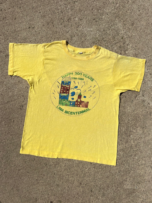Vintage 1980s Lima Bicentennial Yellow Graphic Tee | Medium