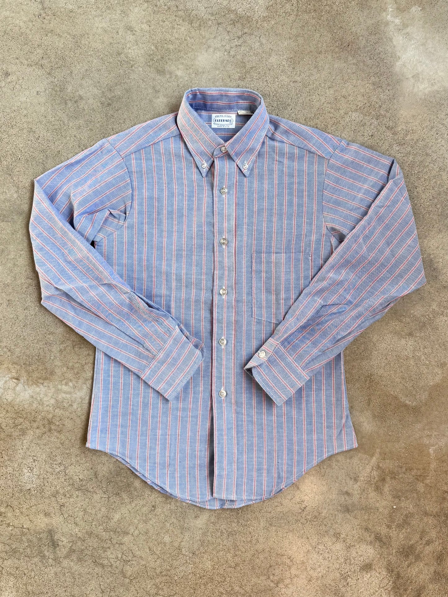 Vintage 1970s Elderado Blue & Red Striped Oxford Shirt | Youth 16