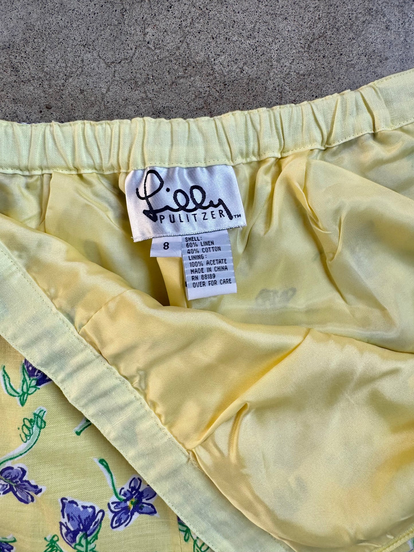 Vintage 1990s Lilly Pulitzer Yellow & Purple Floral High-Waisted Linen Pants | 8