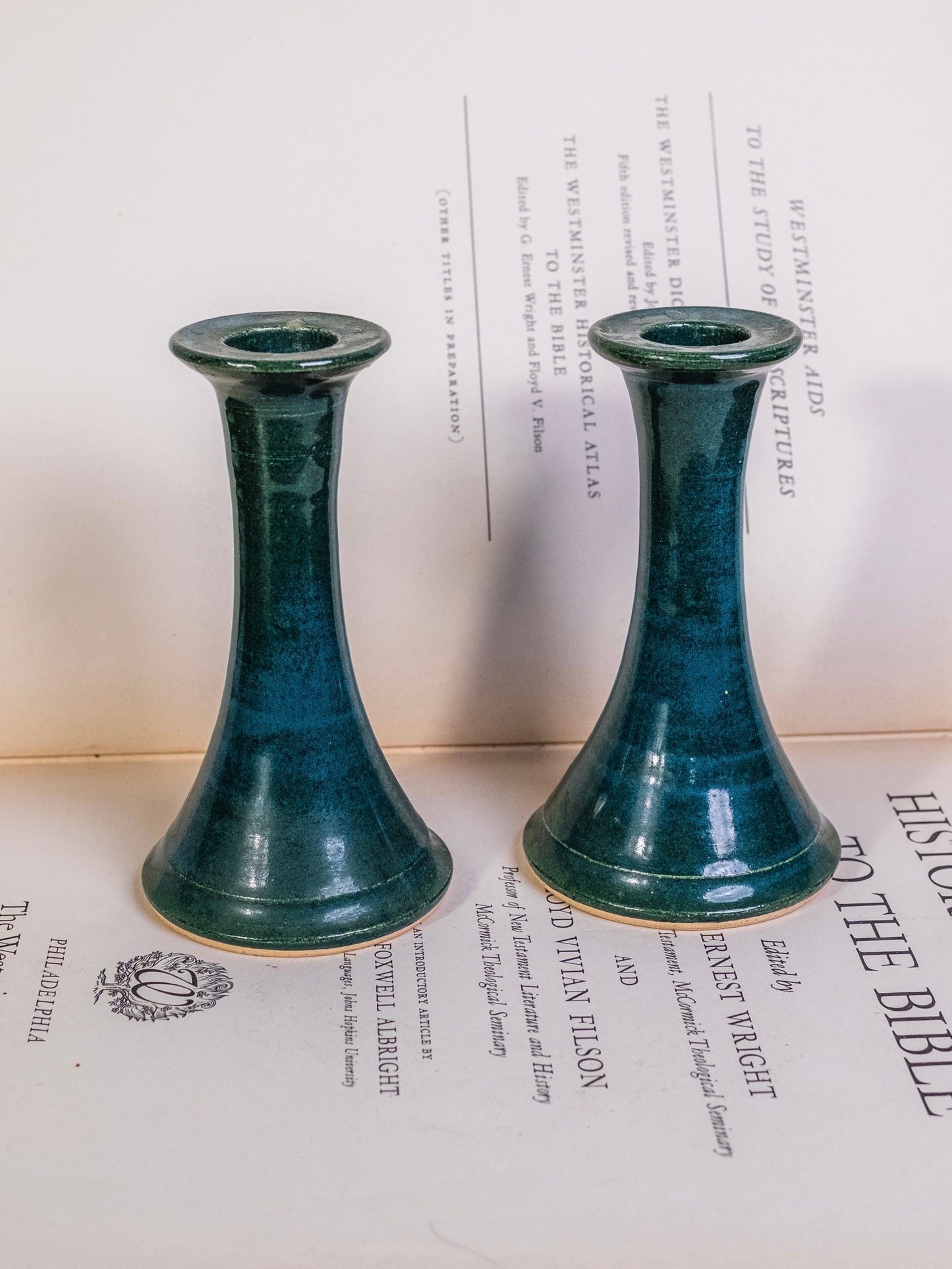 Vintage Cagle Road Pottery Turquoise Candlestick Holders | Set of 2