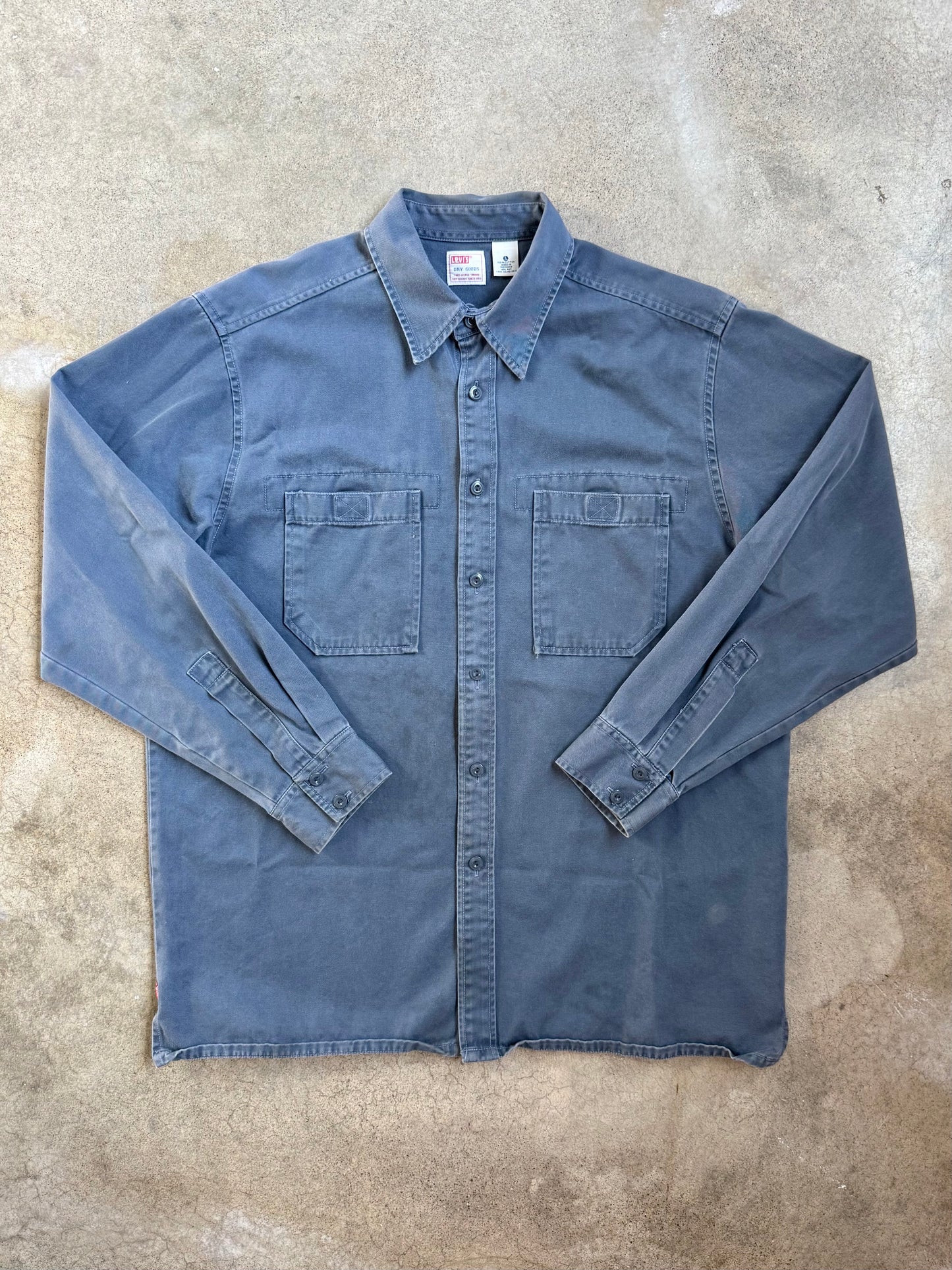 Vintage 1990s Levi’s Dry Goods Muted Blue Cotton Twill Work Shirt | Large