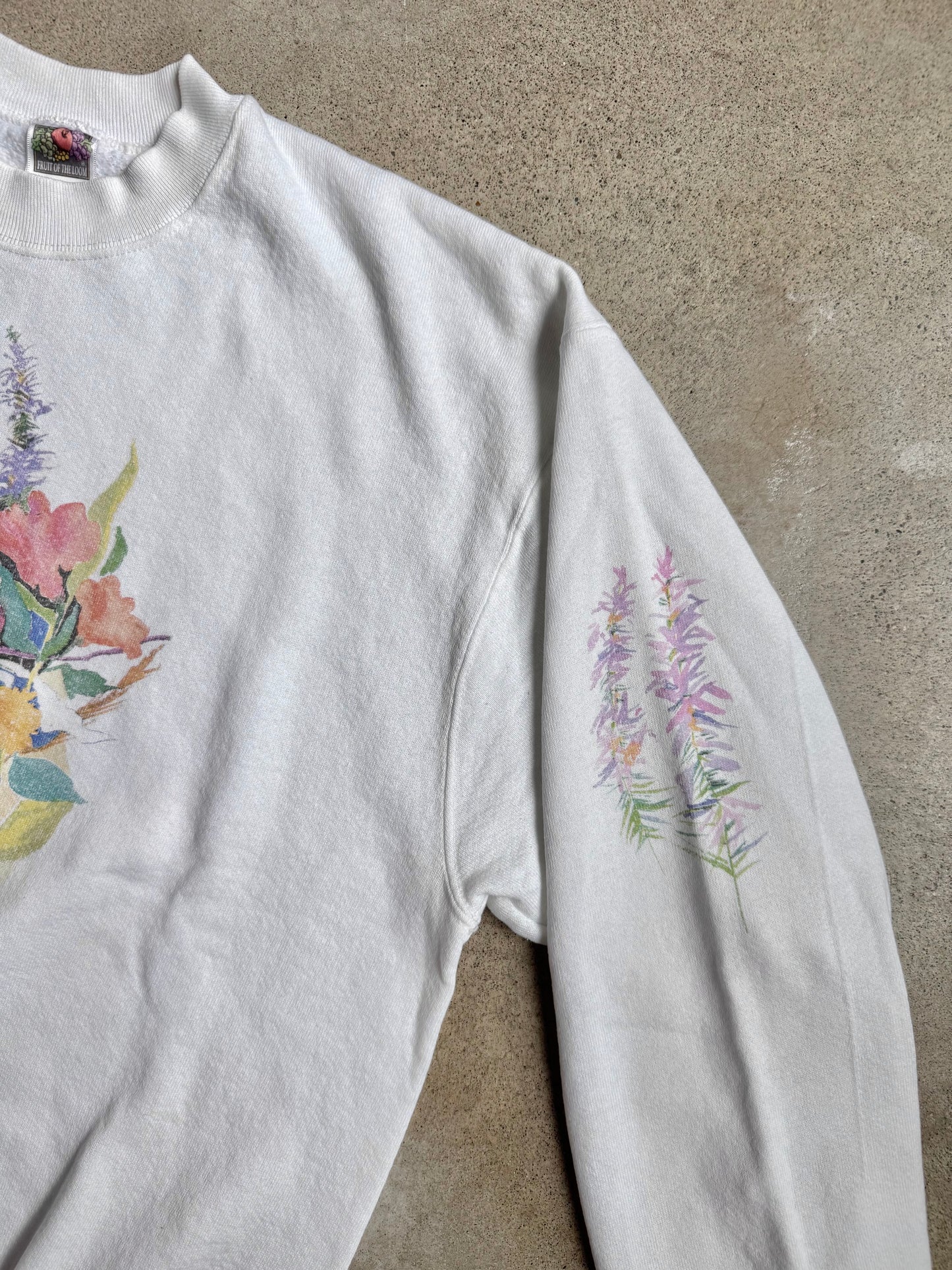 Vintage 1990s Marian Steen Watercolor Flowers Graphic Crewneck Sweatshirt | Large