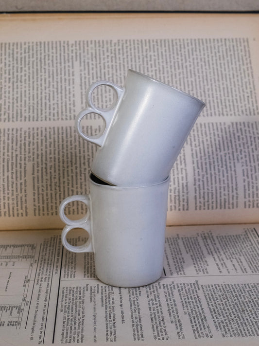 Vintage Bennington Potters White Trigger Handle Mugs | Set of 2