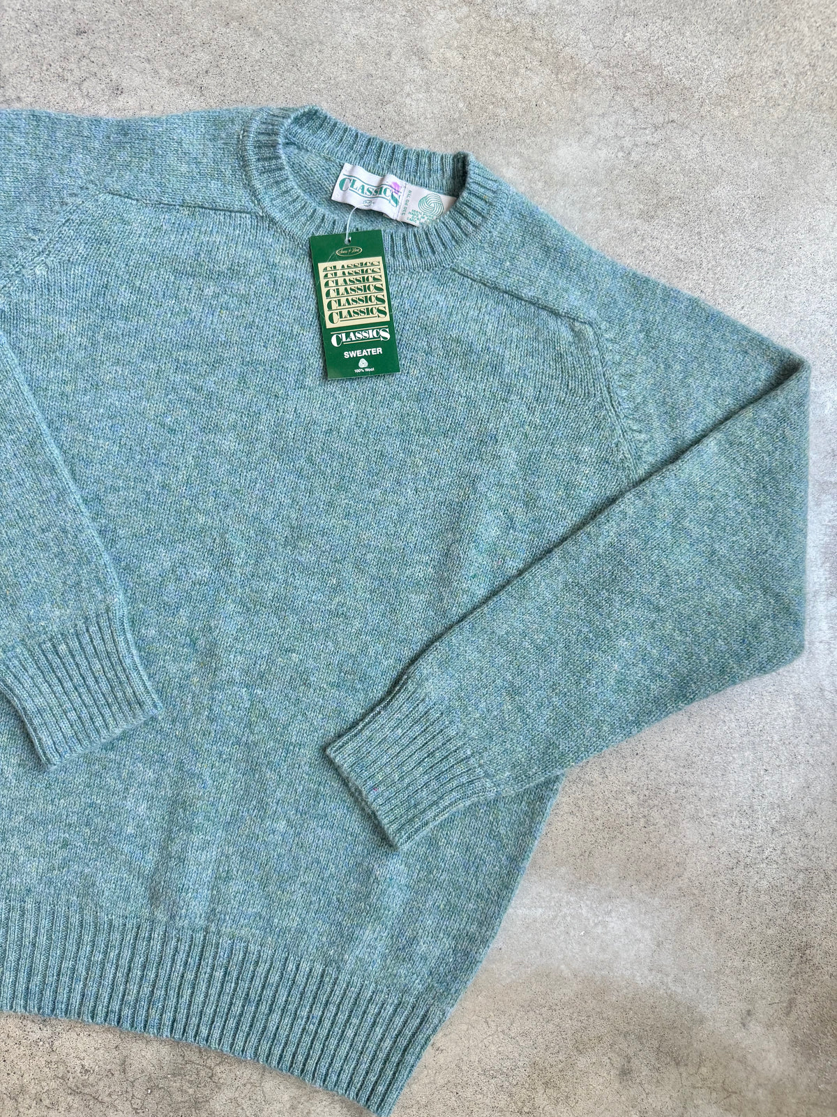 Vintage 1980s Sears Classics Teal Marled Wool Knit Crewneck Sweater | Medium