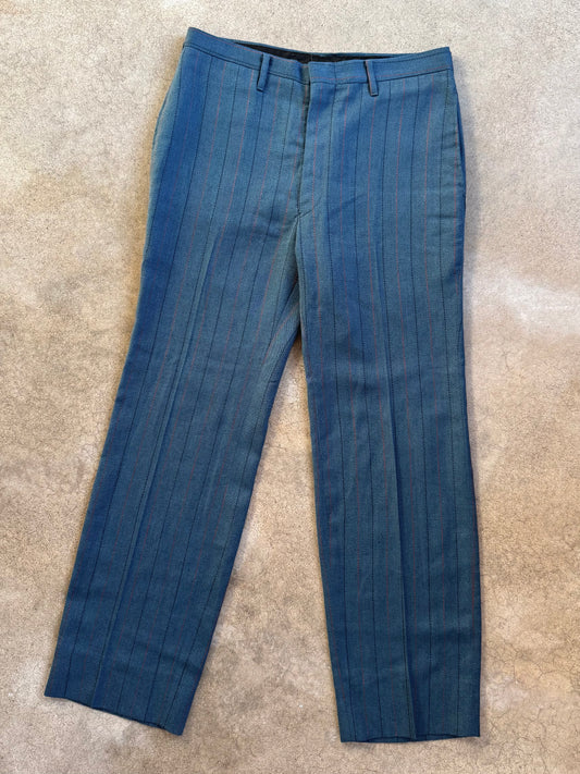 Vintage 1960s Blue Wool Pinstripe Trousers | Waist 32”