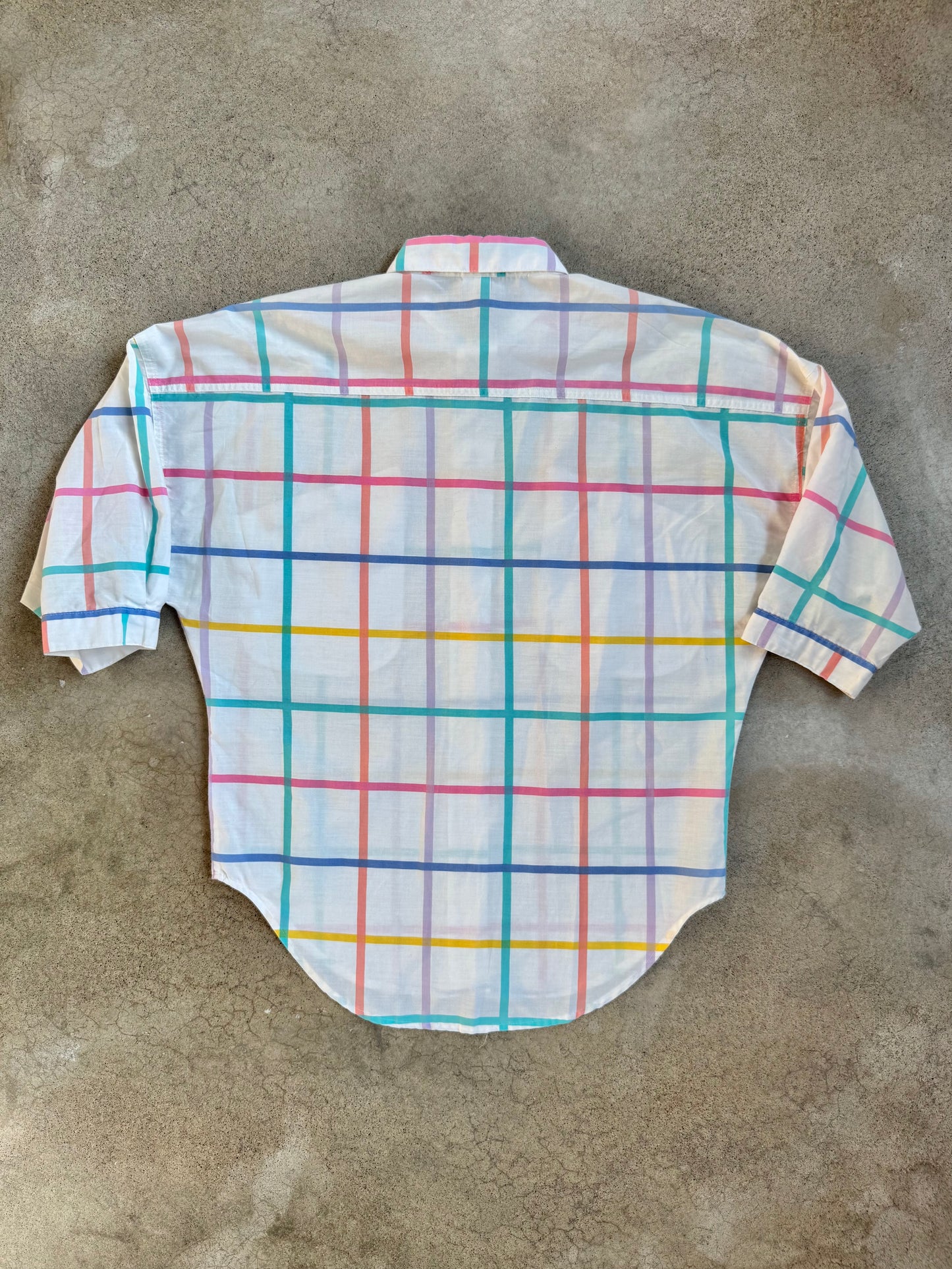 Vintage 1980s Averroe Pastel Plaid Button-Up Blouse | Small