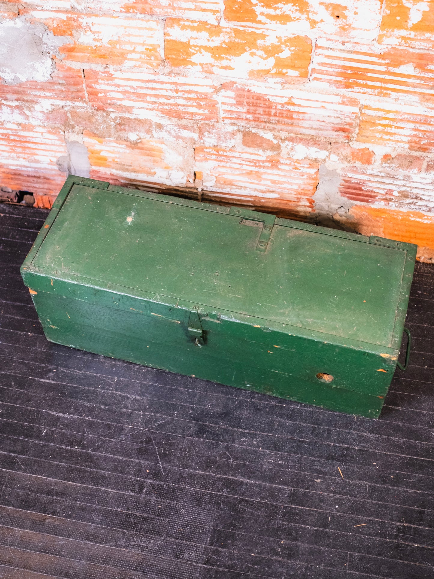 Antique Green Painted Wood Tool Box