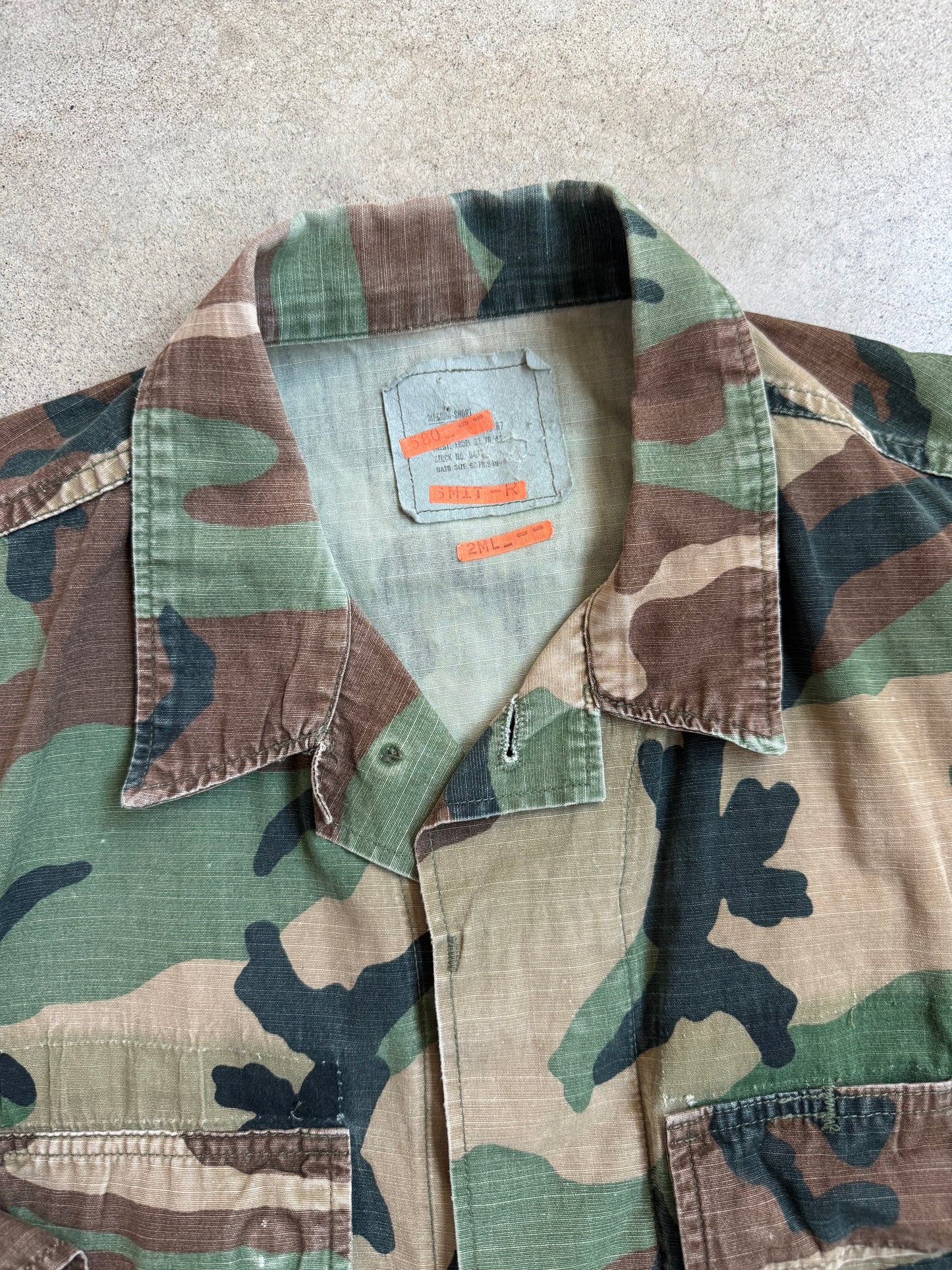 Vintage Military Issue Woodland Camo BDU Combat Jacket | Medium