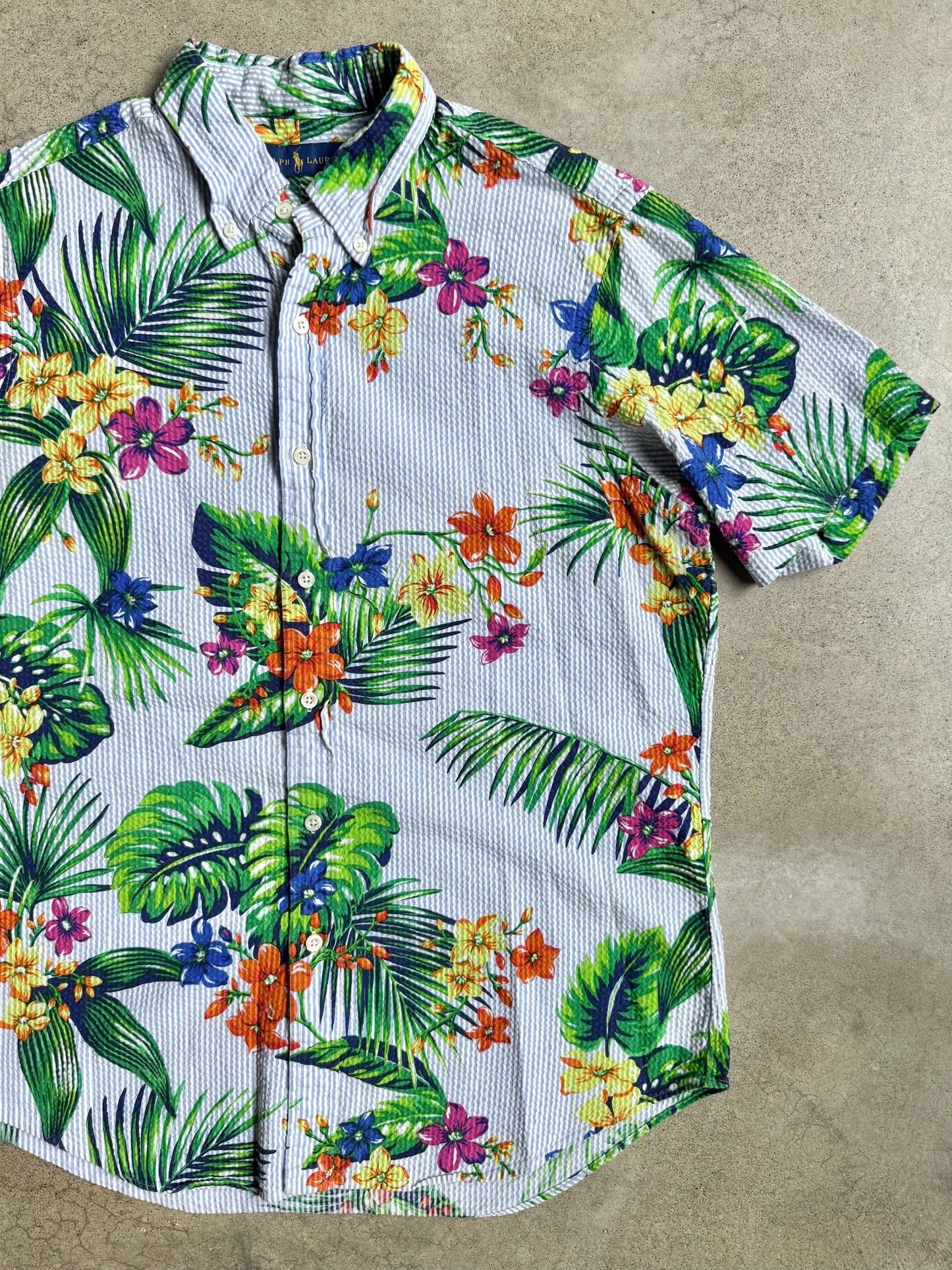 Polo Ralph Lauren Seersucker Hawaiian Floral Shirt | Large