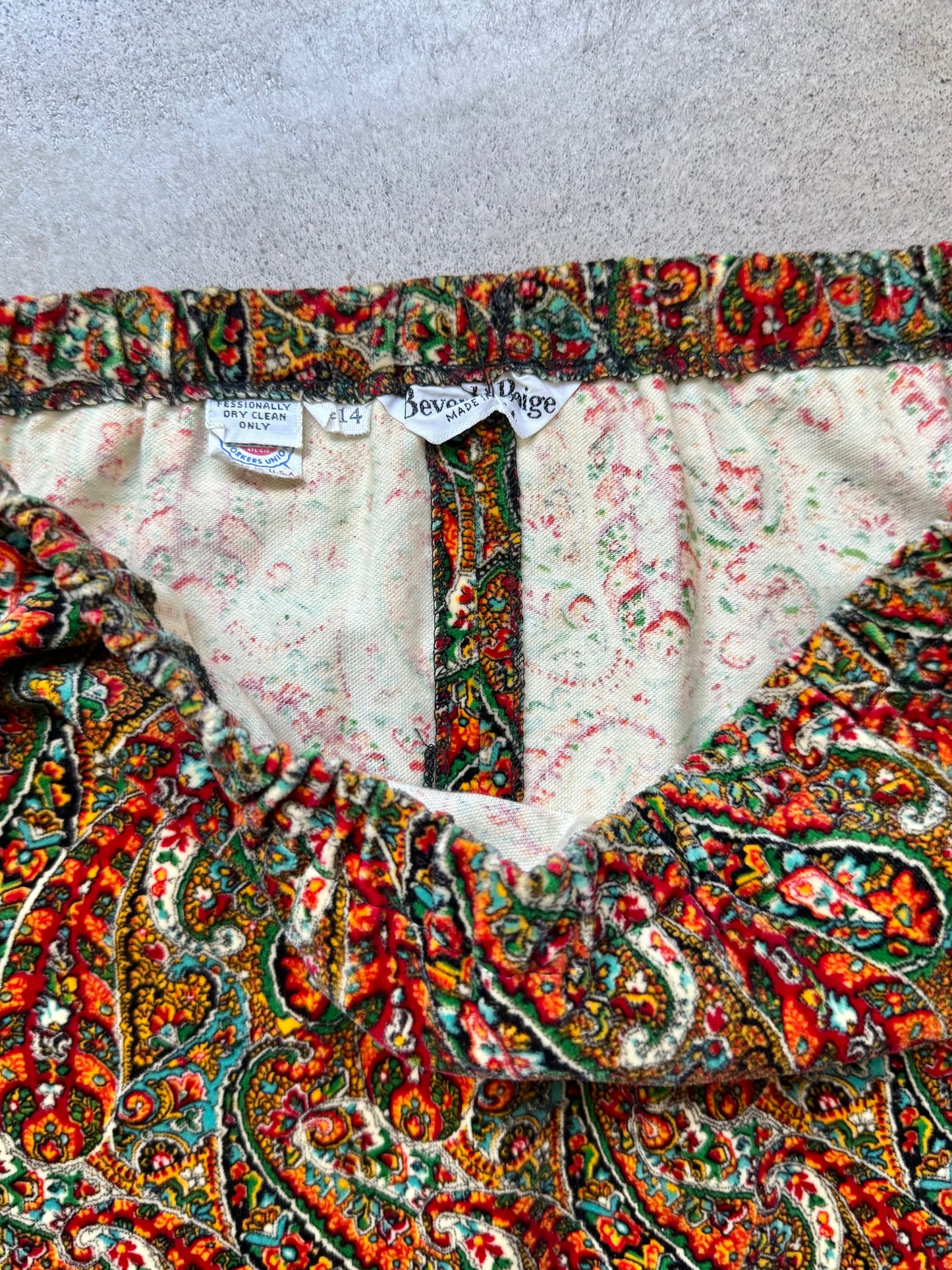 Vintage 1980s Beverly Paige Paisley Velvet Maxi Skirt | Large