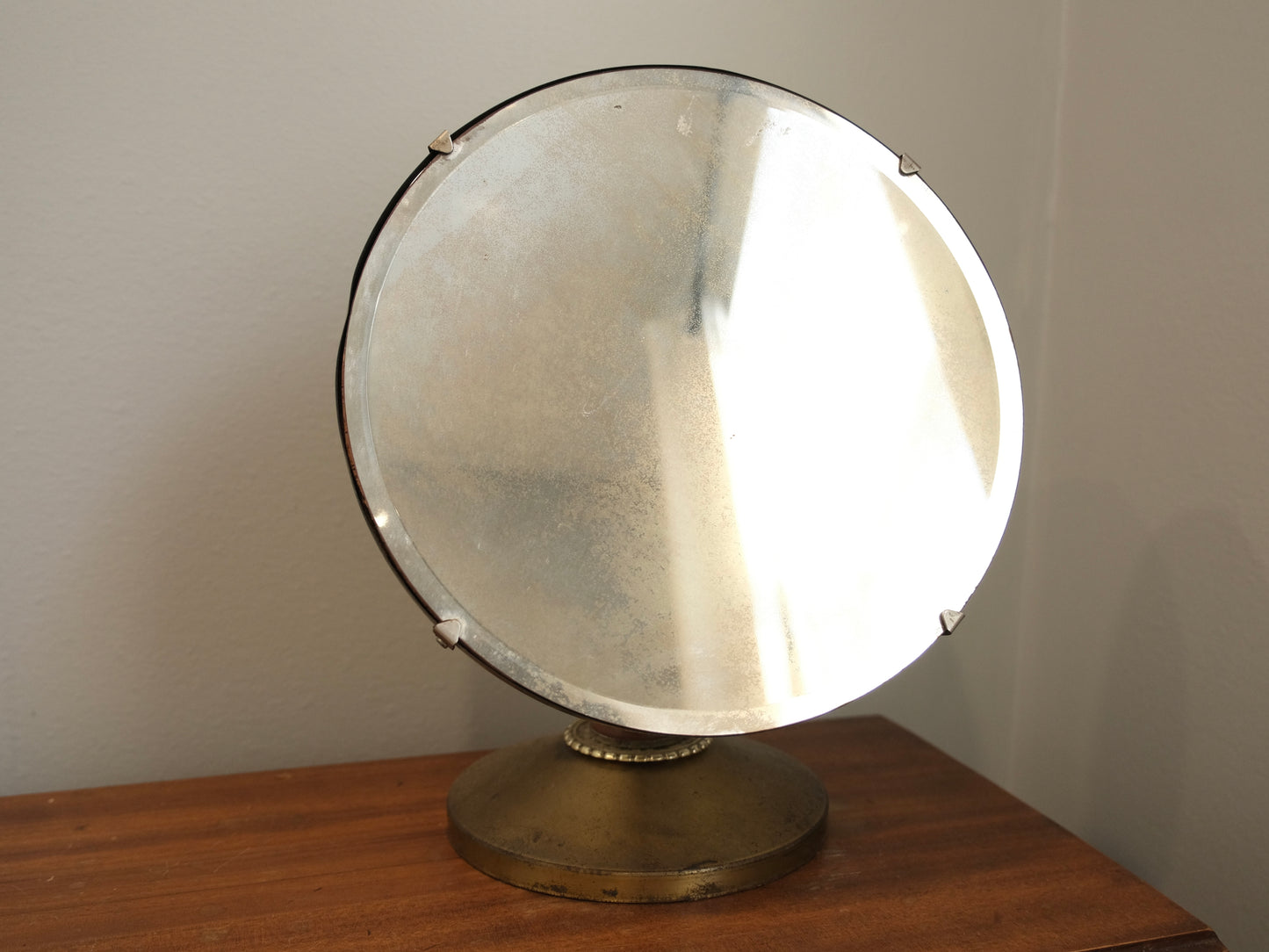 Vintage 1920s/30s Circular Brass Pedestal Mirror