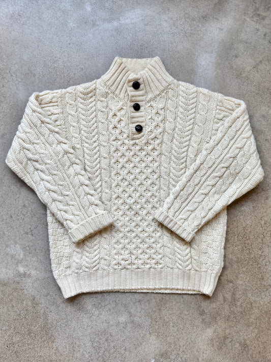 Vintage L.L. Bean Irish Wool Buttoned Mock Neck Fisherman Sweater | Medium
