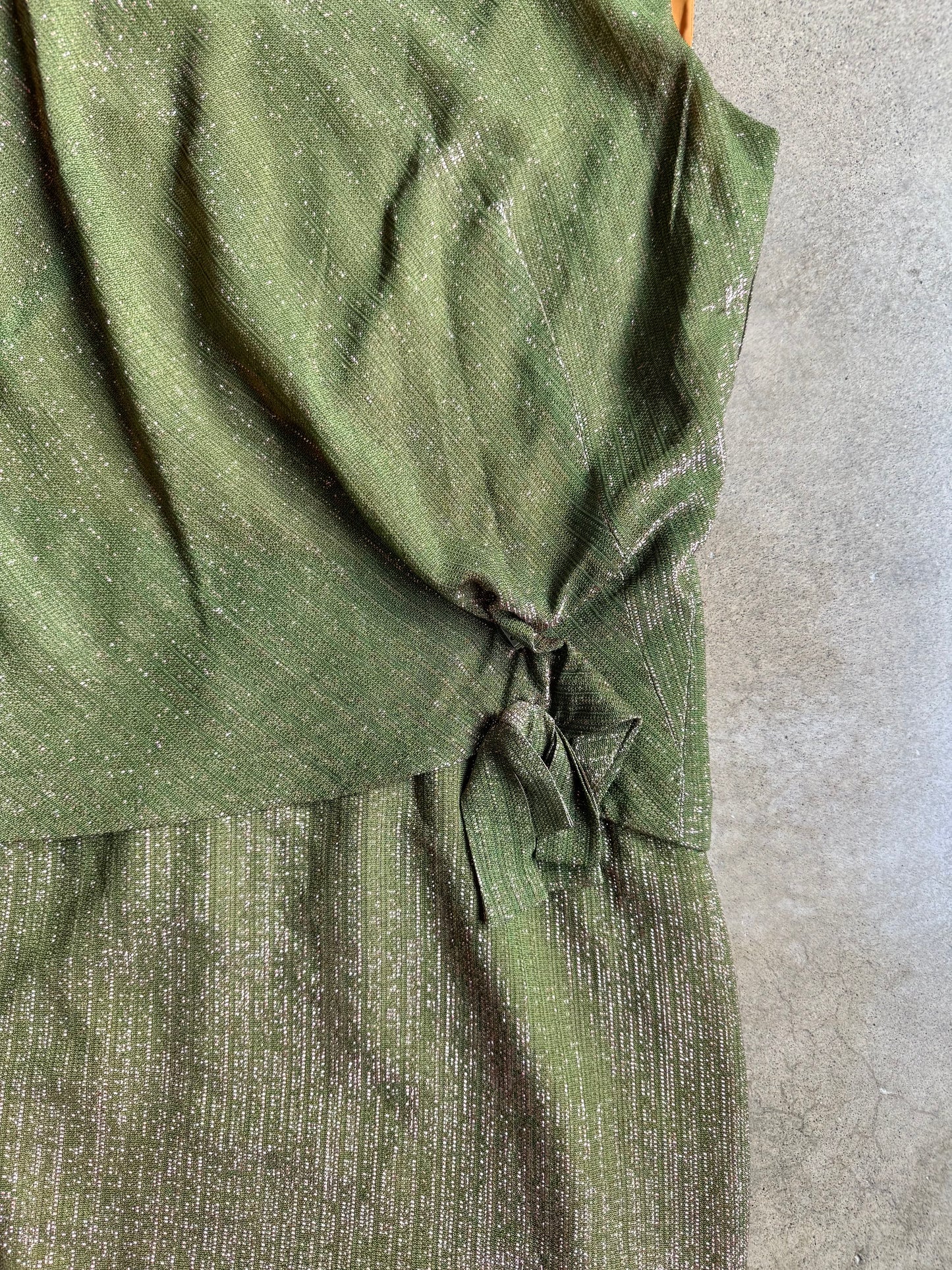 Vintage 1960s Young Eleganté Green & Pink Metallic Mod Cocktail Dress | M/L