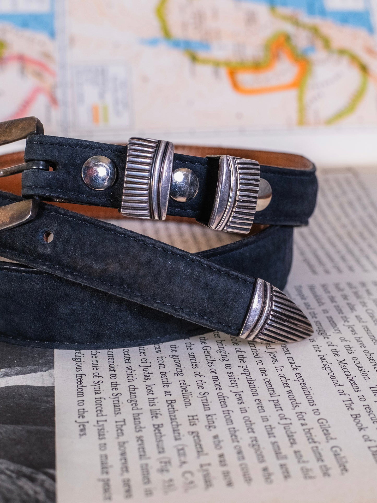 Vintage 1990s Lucchese Black Calf Leather J.C Delgarito Navajo Sterling Buckle Belt | 28/70