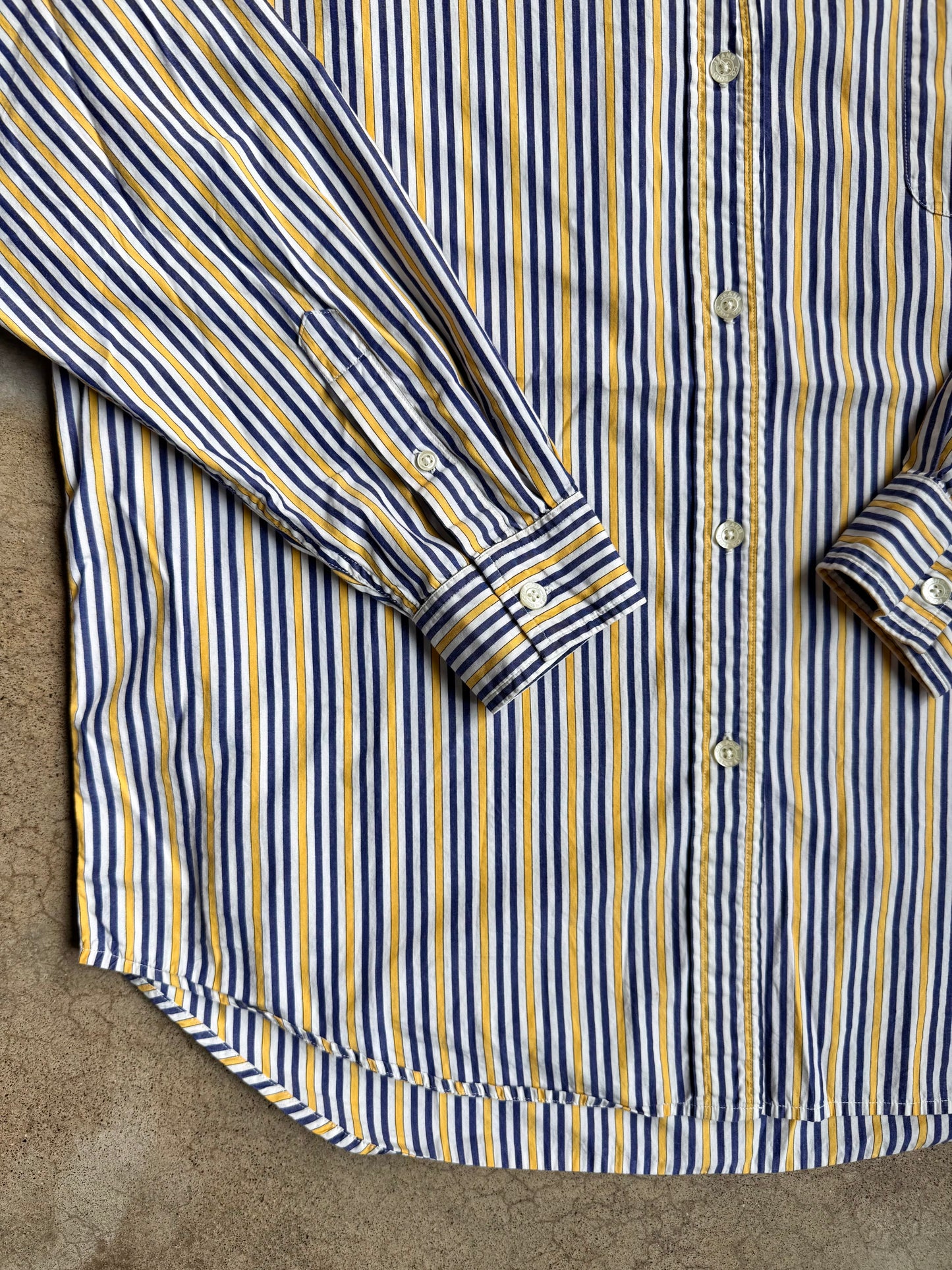 2000s Polo Jeans Co. Blue & Yellow Striped Button-Up Shirt | XL