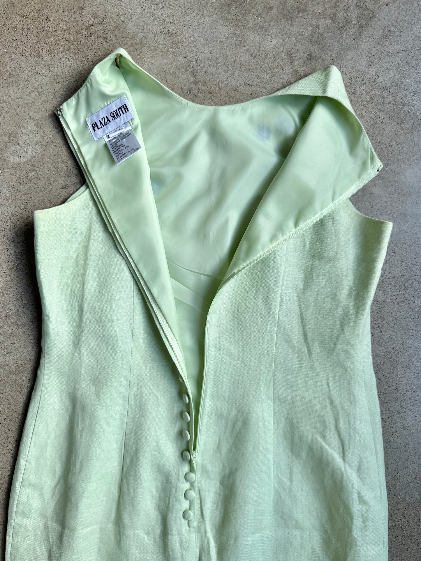 Vintage Plaza South Green & Blue Floral Embroidered Linen-Blend Maxi Dress | Small