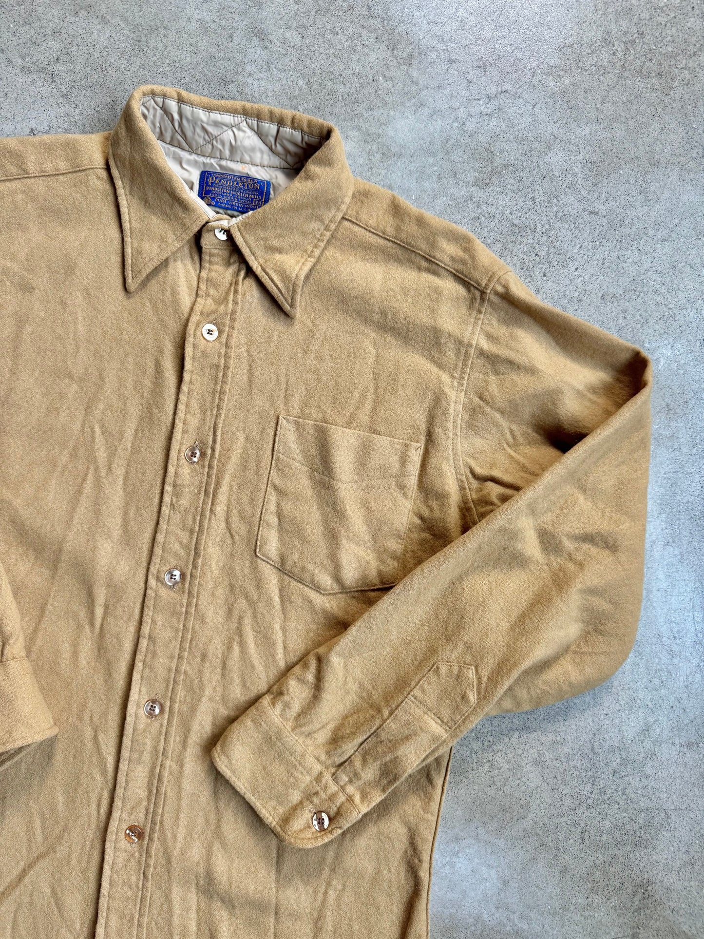 Vintage 1960s Pendleton Tan Wool Button-Up Shirt | Medium