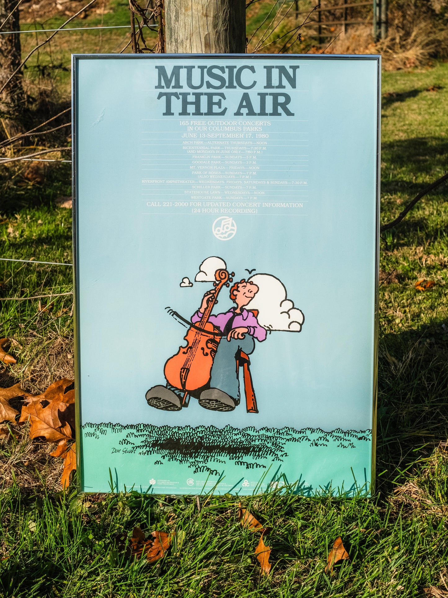 Vintage 1980s Framed "Music is in the Air" Columbus Parks Concert Series Poster