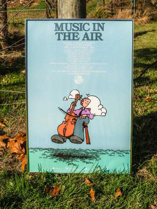 Vintage 1980s Framed "Music is in the Air" Columbus Parks Concert Series Poster