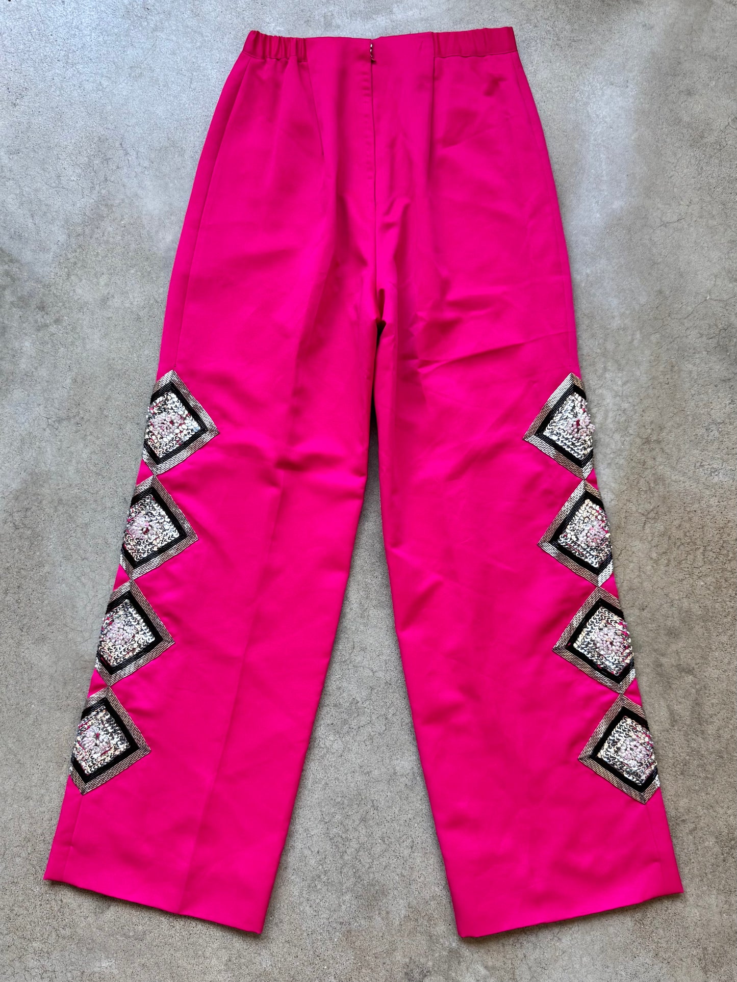 Vintage 1970s Fuchsia Pink Sequin Beaded Wide-Leg Disco Pants | Small