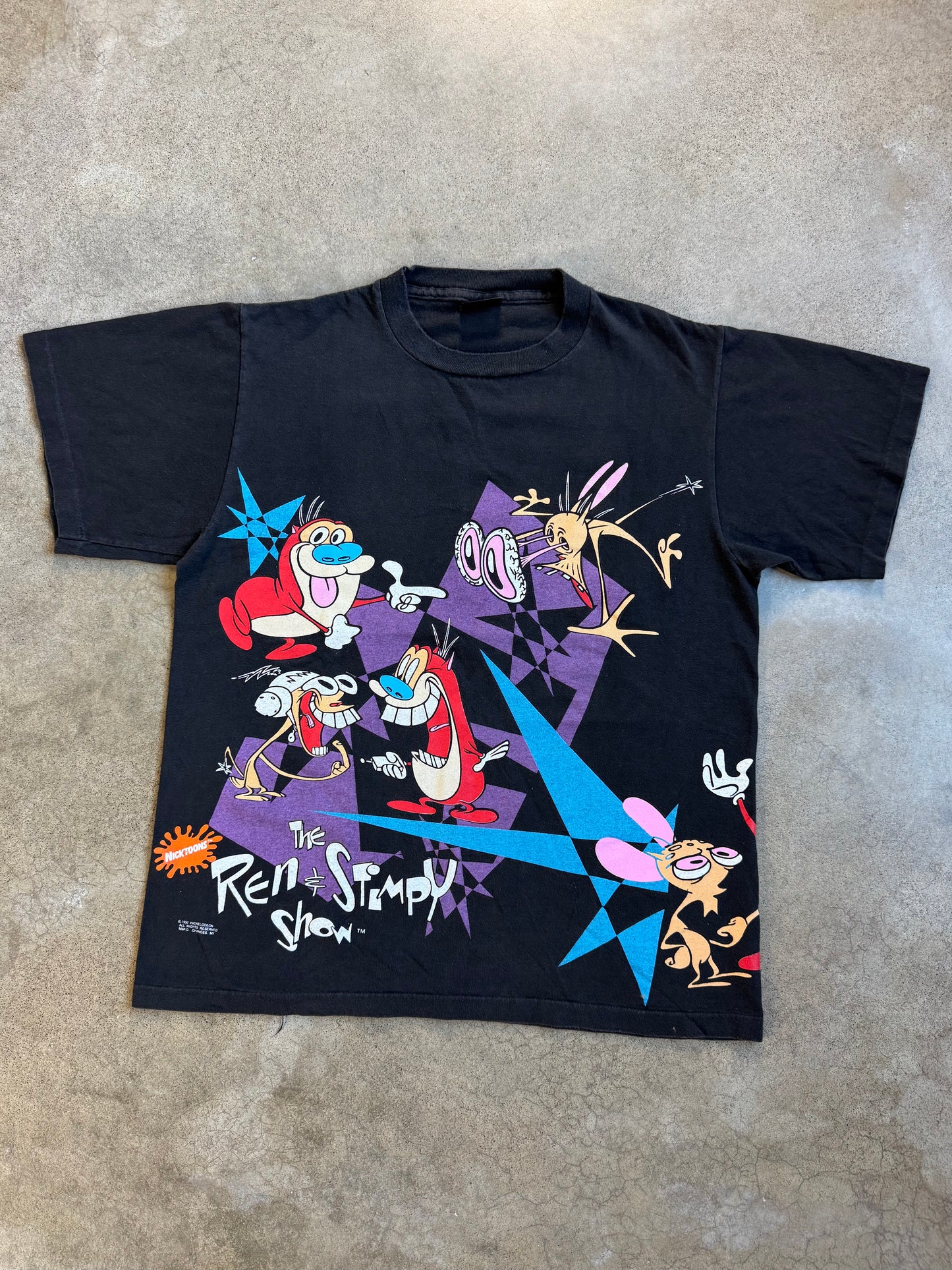 Vintage 1992 Nicktoons The Ren & Stimpy Show Two-Sided Graphic Tee | Large