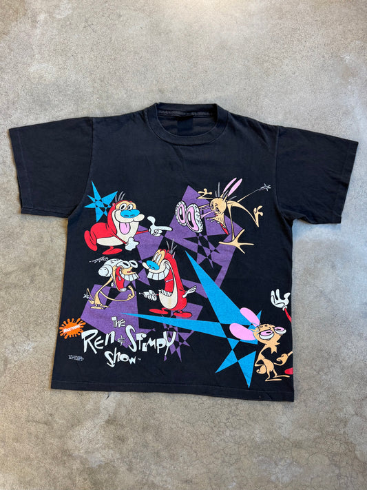 Vintage 1992 Nicktoons The Ren & Stimpy Show Two-Sided Graphic Tee | Large