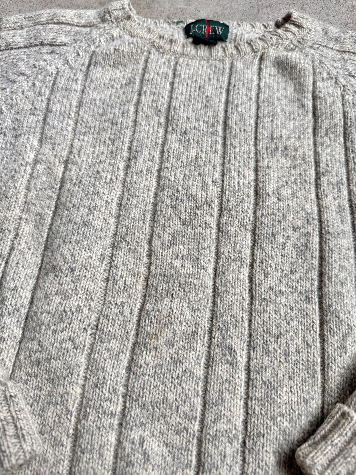 Vintage 1990s J. Crew Grey Rib Knit Wool Oarsmen Crewneck Sweater | Large