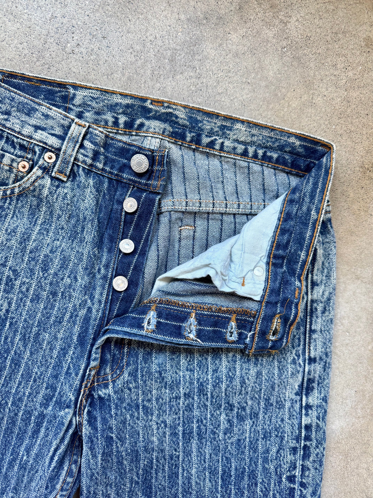 Vintage 1980s Levi’s 501 Pinstripe Acid Wash Straight Leg Jeans | 30x32