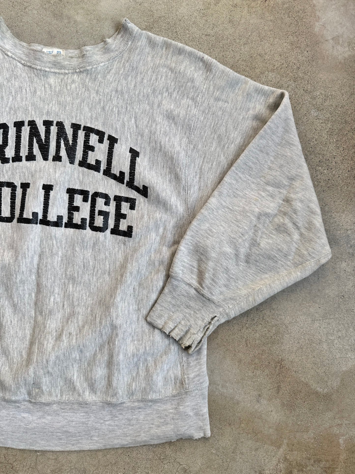 Vintage 1970s Champion Reverse Weave Grinnell College Distressed Sweatshirt | Medium
