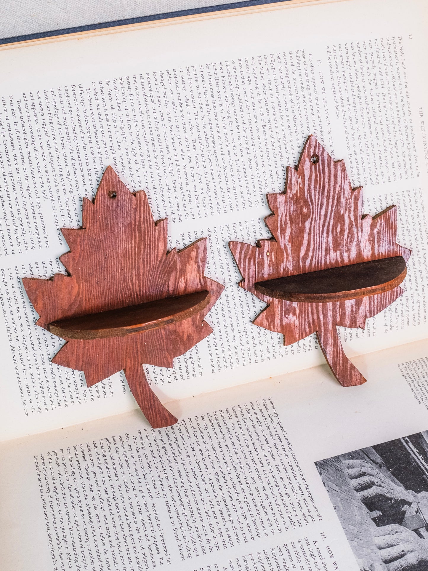 Vintage Handmade Wood Maple Leaf Mini Wall Shelves | Set of 2