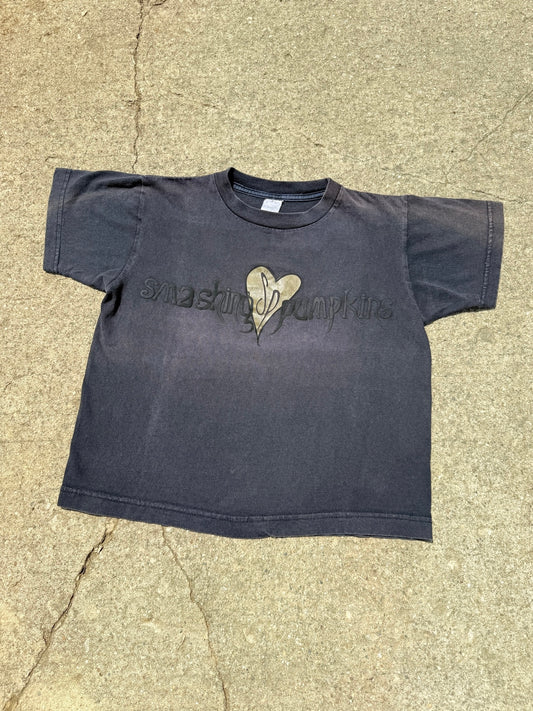 Vintage 1990s Smashing Pumpkins Washed Black Cropped Band Tee | Small