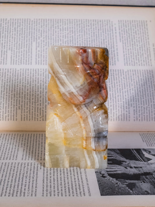 Vintage 1950s Onyx Marble Carved Aztec Statue