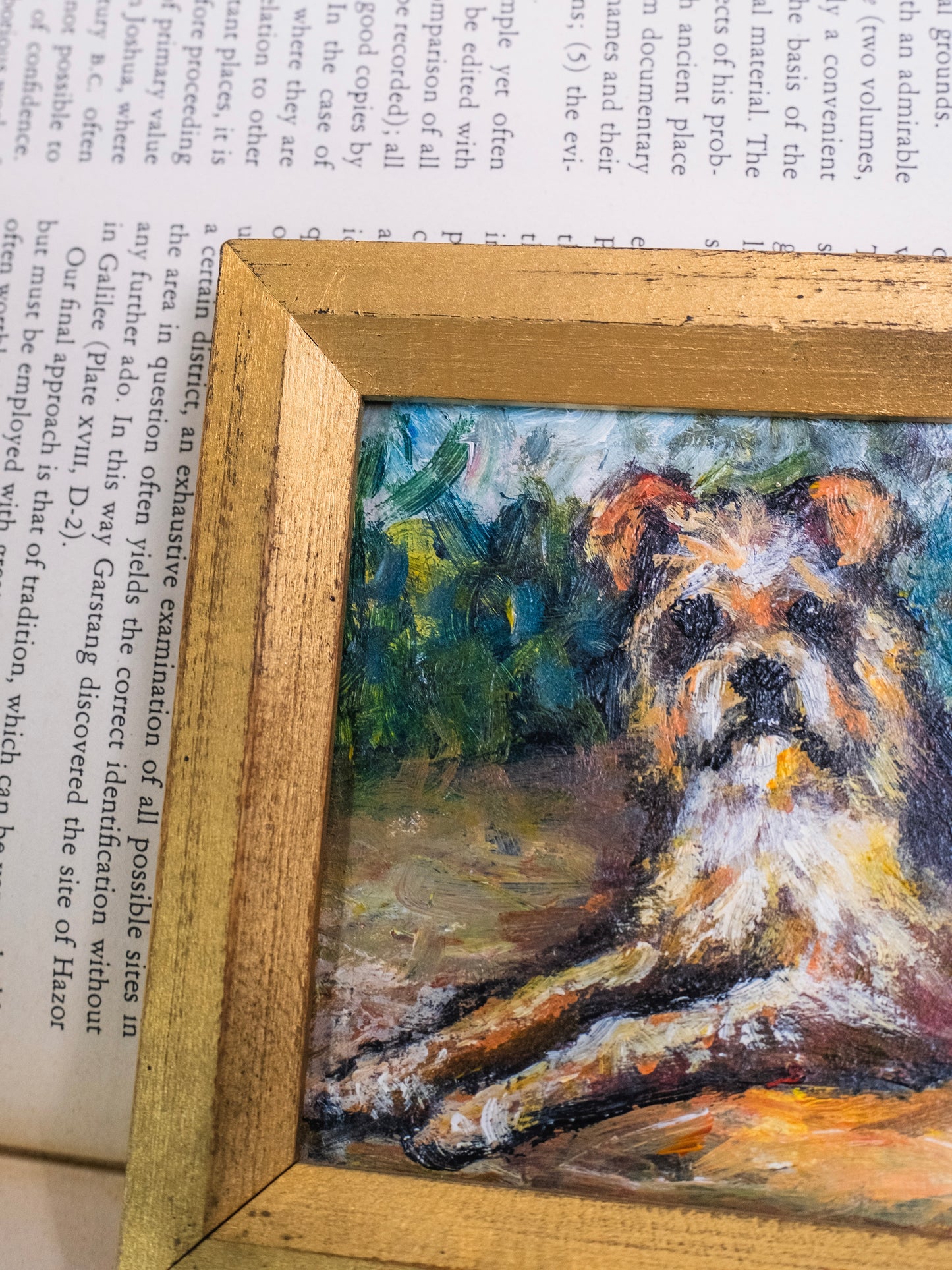Vintage Framed Terrier Dog Oil on Canvas Painting