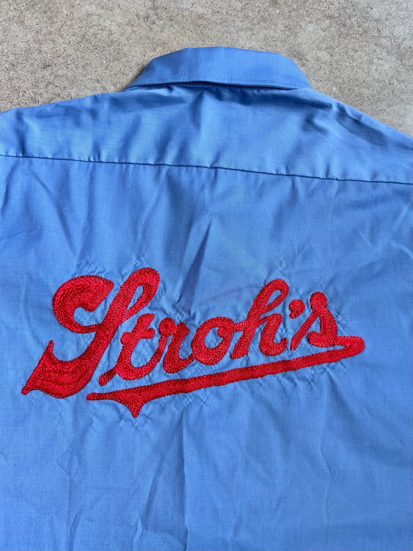 Vintage 1970s Stroh’s Beer Chainstitch Button-Up Work Shirt | Large