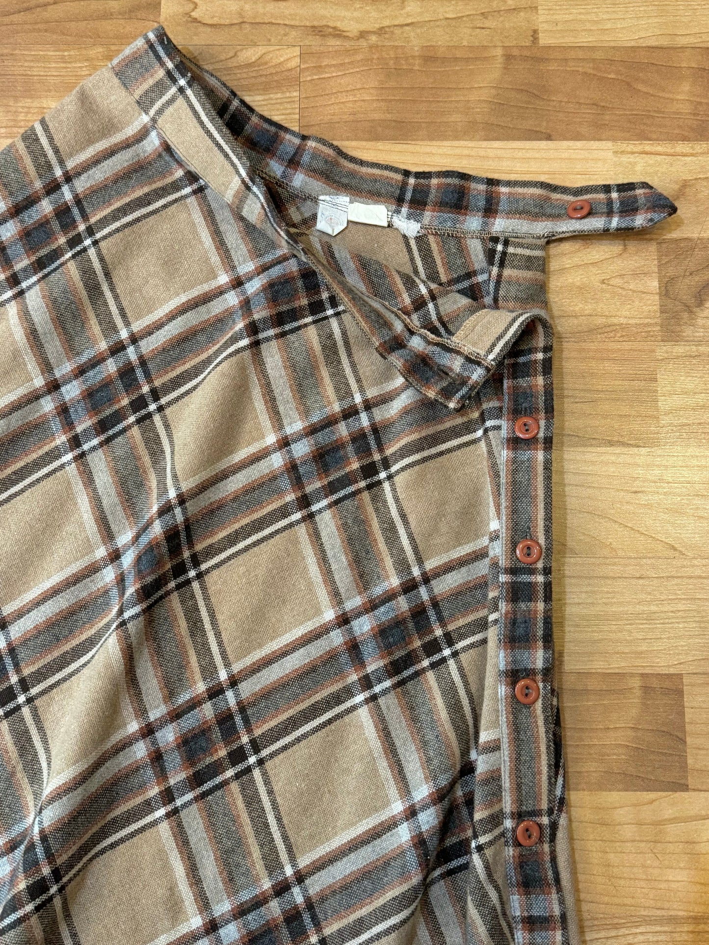 Vintage Brown Plaid A-Line Wool Skirt | XS