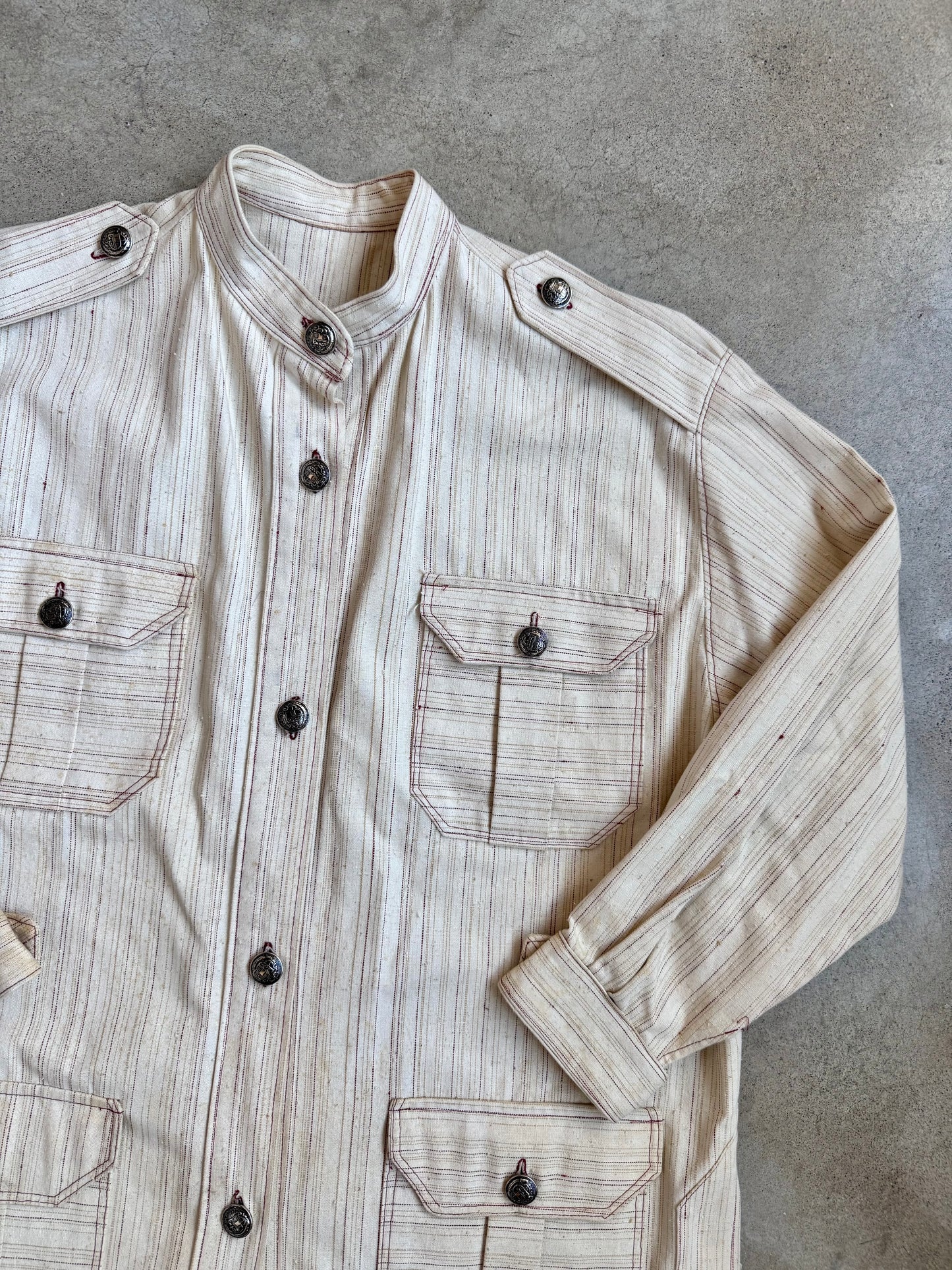 Vintage 1960s/70s Striped Canvas French-Style Safari Jacket | L/XL