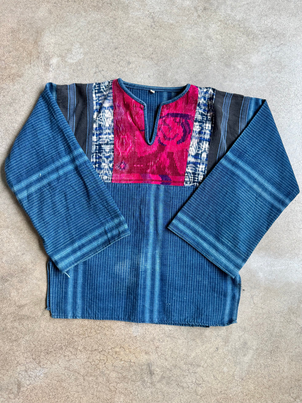 Vintage Guatemalan Woven Cotton Patchwork Tunic Folk Shirt | Medium