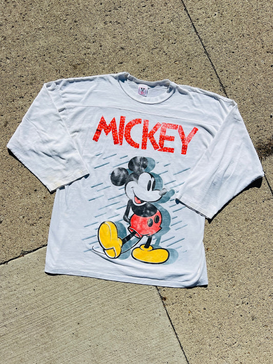 Vintage 1990s Disney Mickey Mouse White Long Sleeve Tee | XL