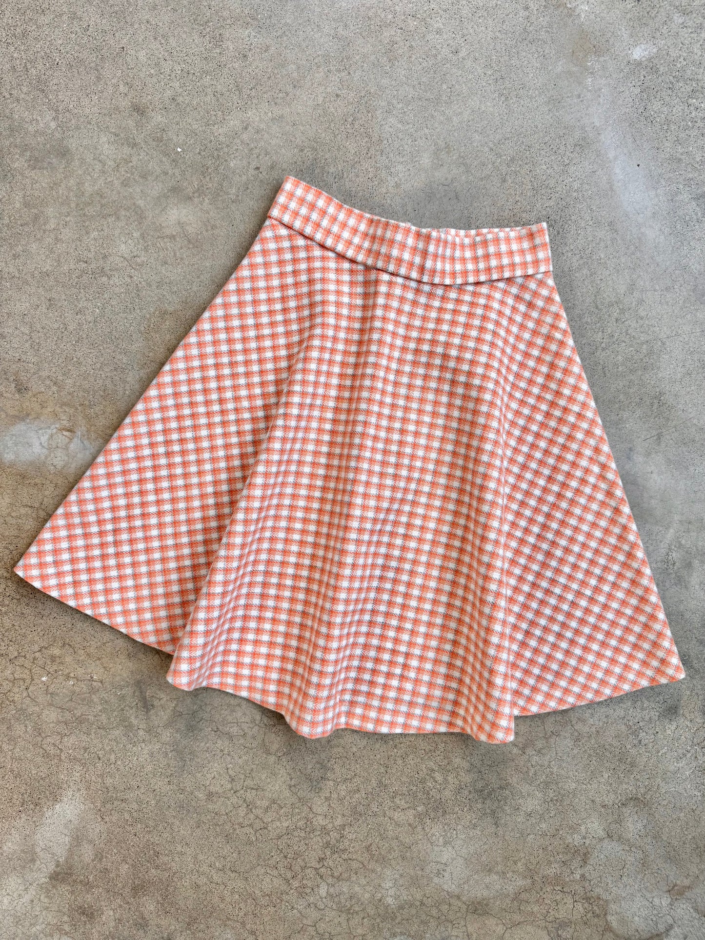 Vintage 1970s Orange Plaid Mini Circle Skirt | Waist 24”