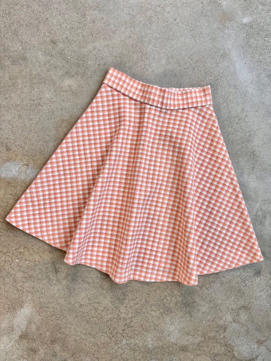 Vintage 1970s Orange Plaid Mini Circle Skirt | Waist 24”