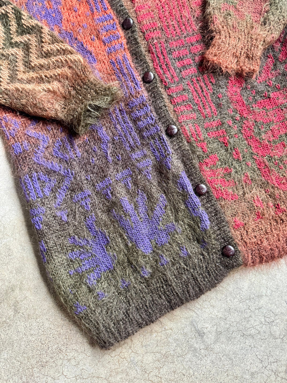 Vintage Constance Davis Geometric Multi-Pattern Mohair Cardigan | Large