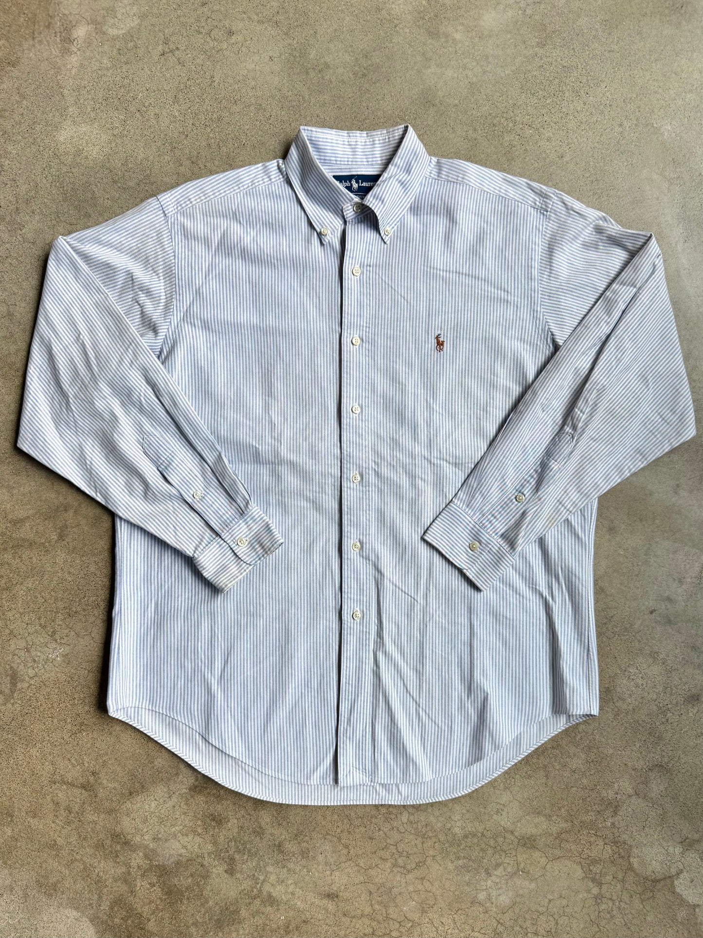 Vintage Ralph Lauren Yarmouth Blue & White Striped Oxford Shirt | Large