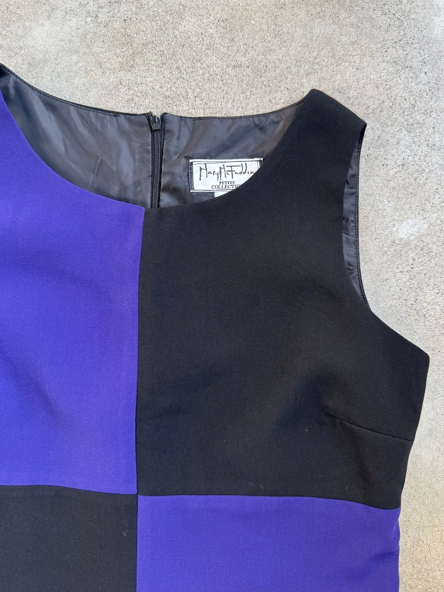 Vintage 1990s Mary McFadden Black & Purple Color Block Tank Top | Medium