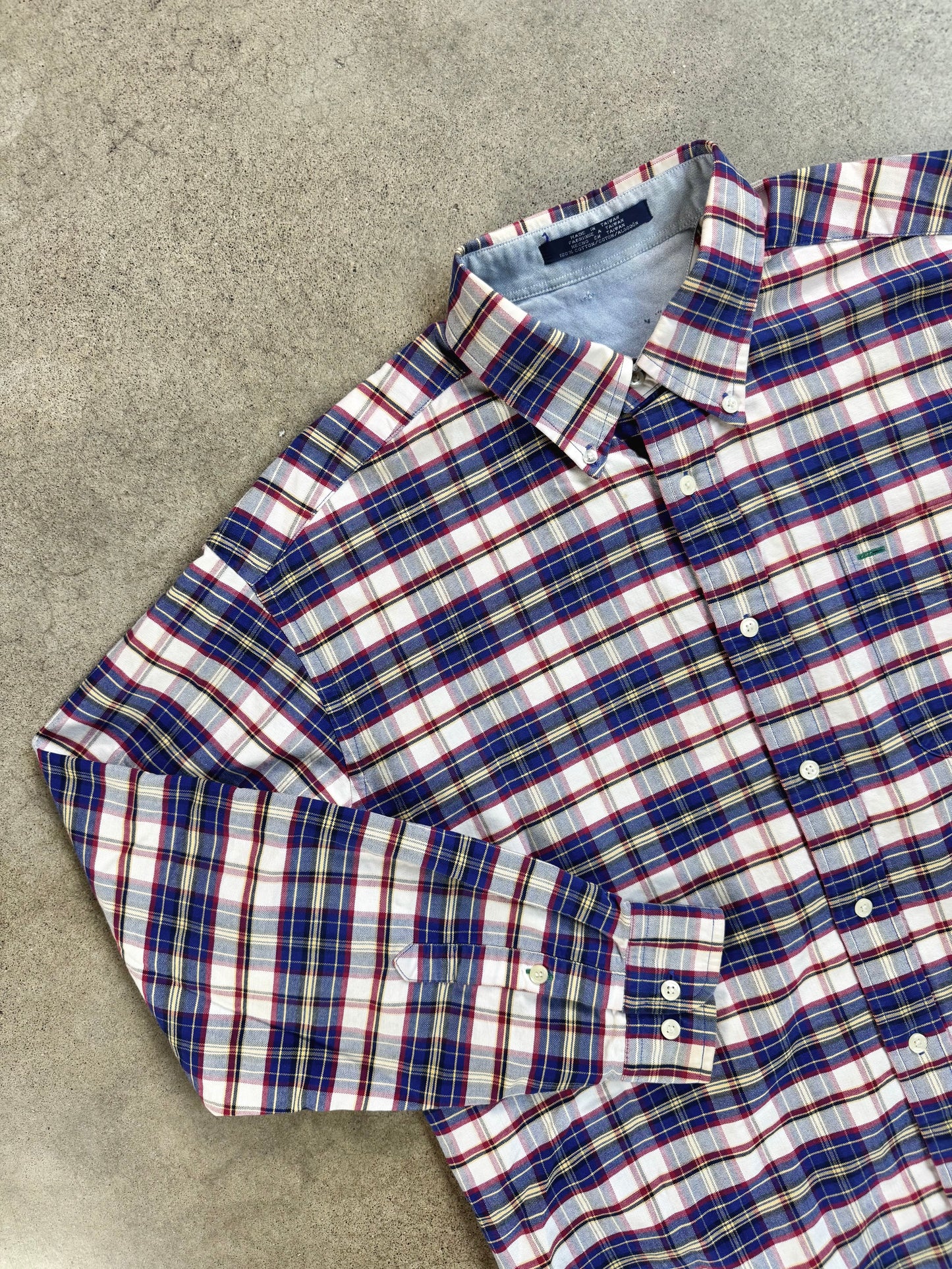 Vintage 1990s Tommy Hilfiger Blue & Red Plaid Cotton Button-Down Shirt | XL